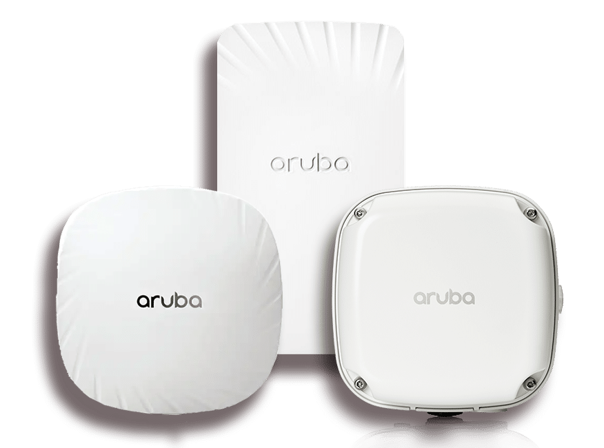 Three different Aruba WiFi access points. Aruba 503H, Aruba 515, Aruba 567.
