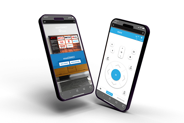 Two smartphones displaying smart home applications. One shows a control interface, the other features a home automation dashboard. They represent modern technology accessibility.