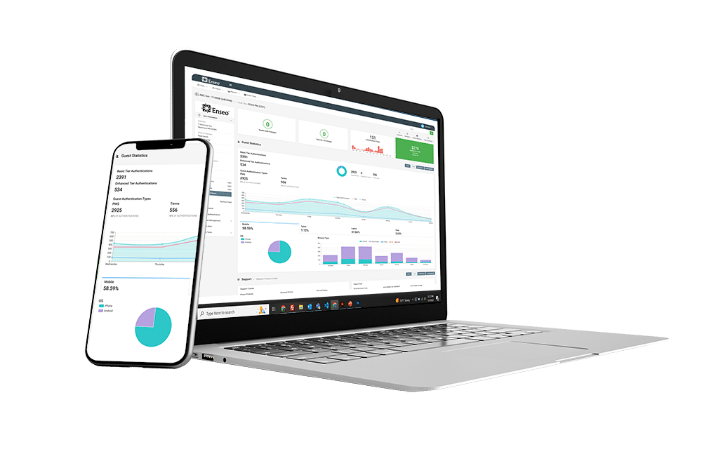 Enseo HSIA (High Speed Internet Access) Dashboard on a laptop and smart phone